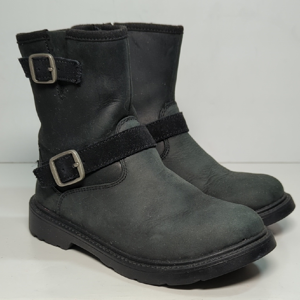 UGG Kinzey Black Nubuck moto ankle boots little kids unisex size 13 EU 31